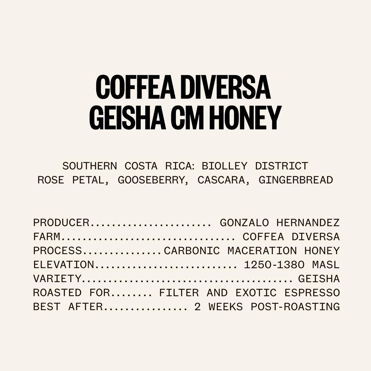 ETHICA SPECTRUM - Coffea Diversa Geisha Carbonic Maceration Honey